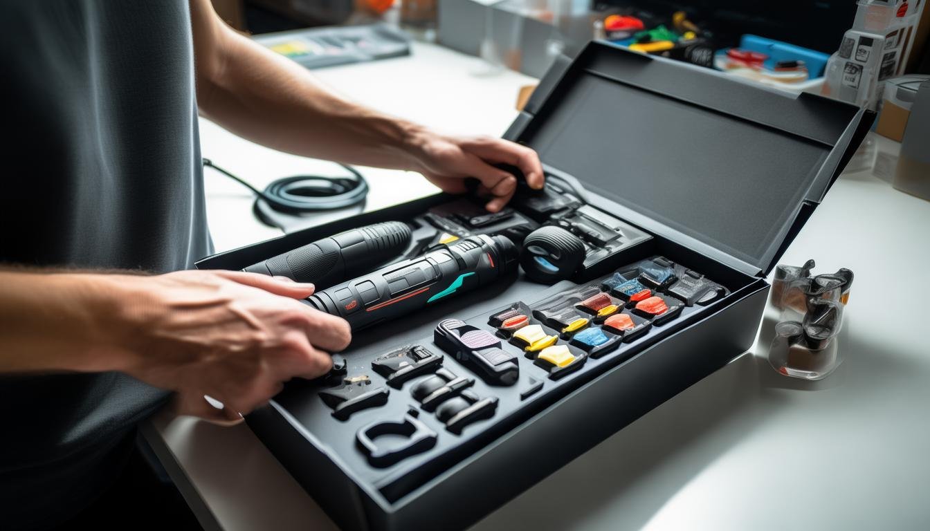 1. Unboxing and Inspection: When you receive the tool, inspect the package to ensure that all components are included. The box should contain the tool, a variety of attachments, a user manual, and a charging cable.
